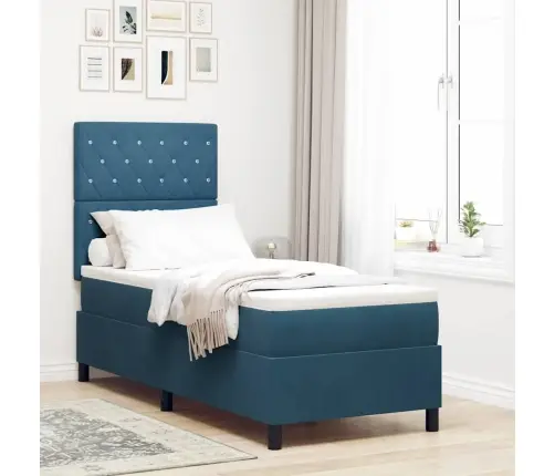 Led Box Spring Voodi Madratsiga Tumesinine 80 X 200 Cm Kangas