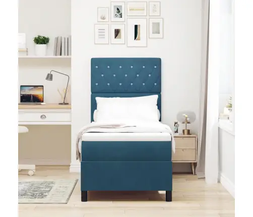 Led Box Spring Voodi Madratsiga Tumesinine 80 X 200 Cm Kangas