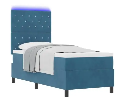 Led Box Spring Voodi Madratsiga Tumesinine 80 X 200 Cm Kangas