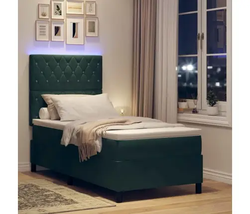 Led Box Spring Voodi Peaga Tume Rohelise 90 X 190 Cm Kangas