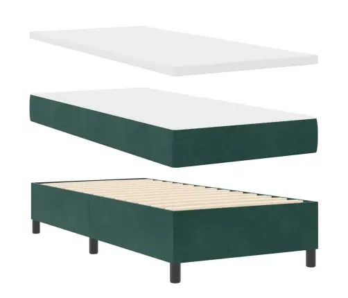 Led Box Spring Voodi Peaga Tume Rohelise 90 X 190 Cm Kangas