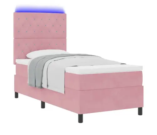 Gultas Rāmja Gulta Ar Matraci Un Led Rozā 90X190 Cm Velūrs Vidaxl