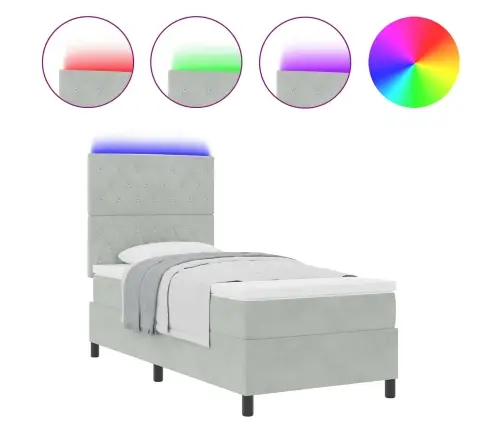 Gultas Atsperes Gulta Ar Matraču Un Led Gaismu Gaiši Pelēka 100X200 Cm Samts Vidaxl