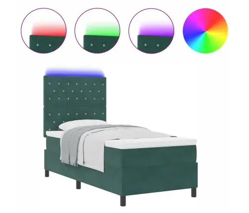 Gultas Pamatne Ar Matraču Un Led Tumši Zaļa 100X200 Cm Samts Vidaxl