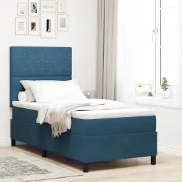 Kastītes Atsperu Gulta Ar Matraci Tumši Zila 100 X 200 Cm Samts Vidaxl