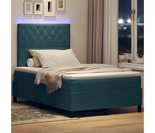 Led Box Spring Voodi Madratsiga Tumesinine 120 X 200 Cm Kangas