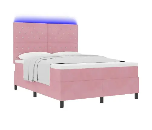 Led Gultas Pamatne Ar Matraci Rozā 140 X 190 Cm Audums Vidaxl
