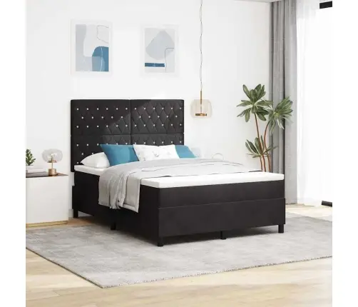 Gultņa Pavasaris Ar Matraci Un Led Melns 140X200 Cm Samts Vidaxl