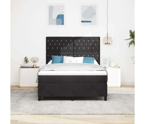 Gultņa Pavasaris Ar Matraci Un Led Melns 140X200 Cm Samts Vidaxl