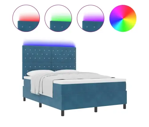 Gultas Pavasara Konstrukcija Ar Matraci Un Led Tumši Zila 160X200 Cm Samts Vidaxl