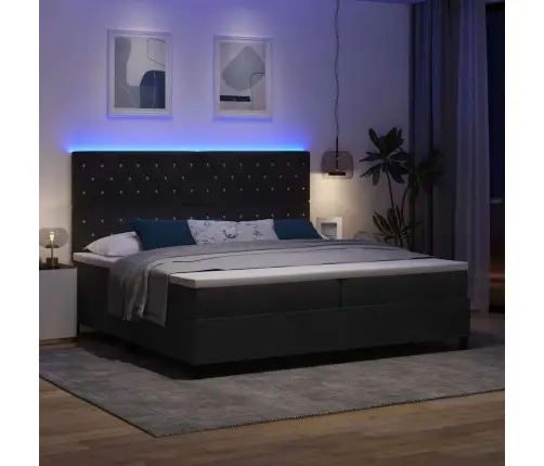 Kastītes Atsperu Gulta Ar Matraci Melna 200 X 200 Cm Samts Vidaxl