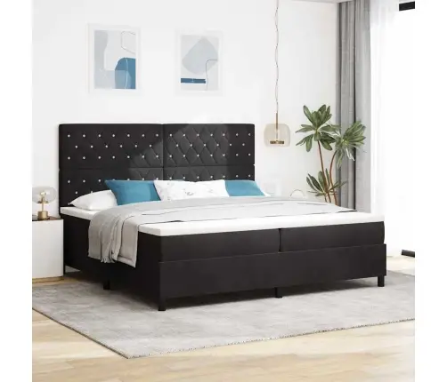 Kastītes Atsperu Gulta Ar Matraci Melna 200 X 200 Cm Samts Vidaxl