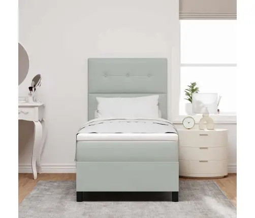 Led Box Spring Voodi Madratsiga Helehall 90 X 190 Cm Kangas