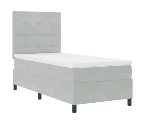 Led Box Spring Voodi Madratsiga Helehall 90 X 190 Cm Kangas