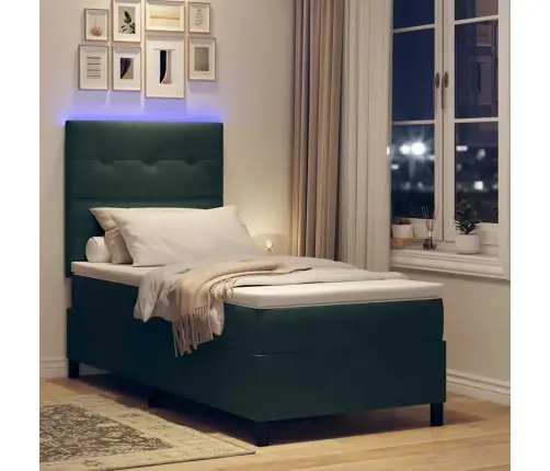 Led Box Spring Voodi Peaga Tume Rohelise 90 X 200 Cm Kangas