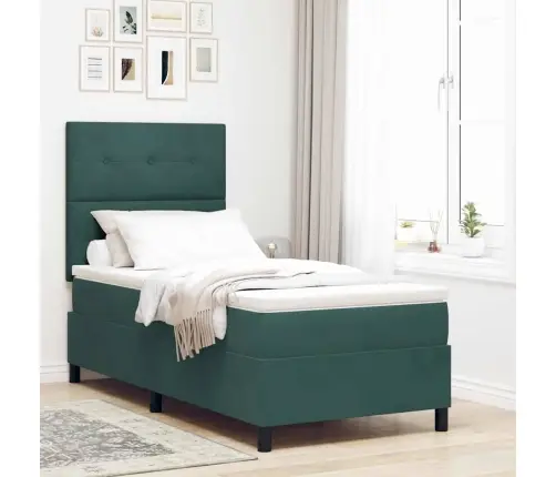 Led Box Spring Voodi Peaga Tume Rohelise 90 X 200 Cm Kangas