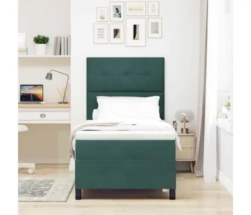 Led Box Spring Voodi Peaga Tume Rohelise 90 X 200 Cm Kangas