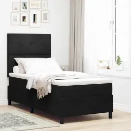 Kastītes Atsperu Gulta Ar Matraci Melna 100 X 200 Cm Samts Vidaxl Kastītes Atsperu Gulta Ar Matraci Melna 100 X 200 Cm Samts Vidaxl