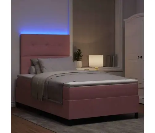 Led Box Spring Voodi Madratsiga Peaga Roosa 120 X 190 Cm Kangas