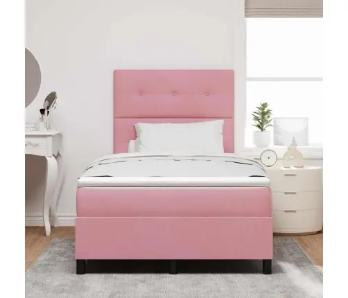 Led Box Spring Voodi Madratsiga Peaga Roosa 120 X 190 Cm Kangas