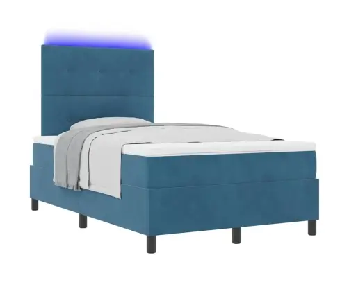 Led Box Spring Voodi Madratsiga Tumesinine 120 X 200 Cm Kangas