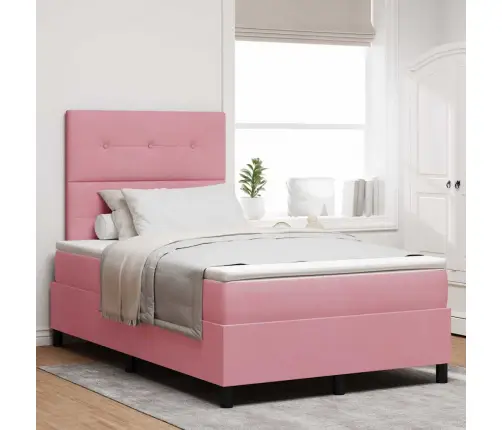 Led Box Spring Voodi Madratsiga Peaga Roosa 120 X 200 Cm Kangas