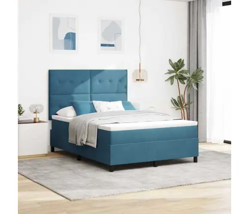 Led Box Spring Voodi Madratsiga Tumesinine 140 X 190 Cm Kangas