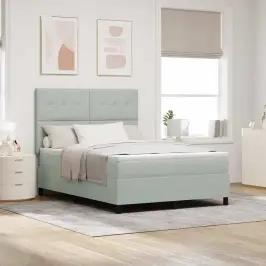 Led Gultas Pamatne Ar Matraci Gaiši Pelēks 160 X 200 Cm Samts Vidaxl