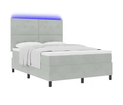 Kaste Gultas Ar Matraču Un Led Apgaismojumu Gaiši Pelēks 160X200 Cm Samts Vidaxl