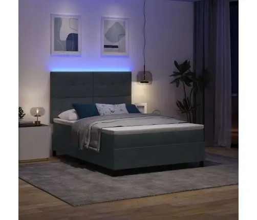 Četrstāvu Gulta Ar Matraču Un Led Tumši Pelēka 160X200 Cm Samta Vidaxl