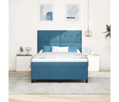 Led Box Spring Voodi Madratsiga Tumesinine 160 X 200 Cm Kangas