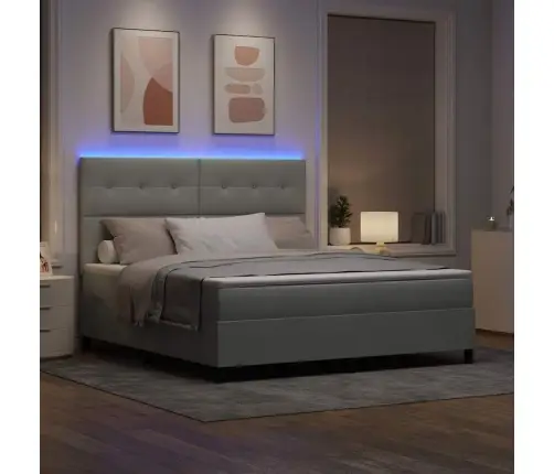 Led Box Spring Voodi Madratsiga Helehall 180 X 200 Cm Kangas