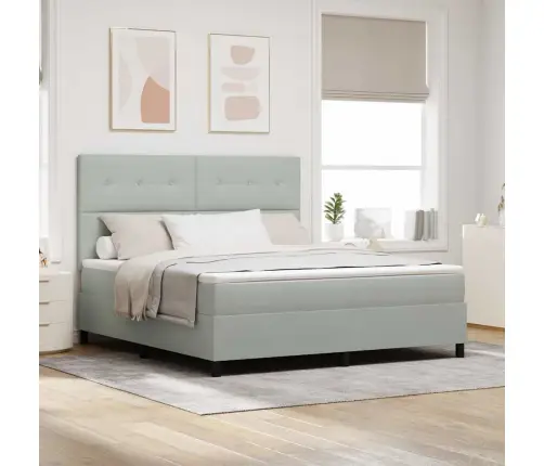 Led Box Spring Voodi Madratsiga Helehall 180 X 200 Cm Kangas