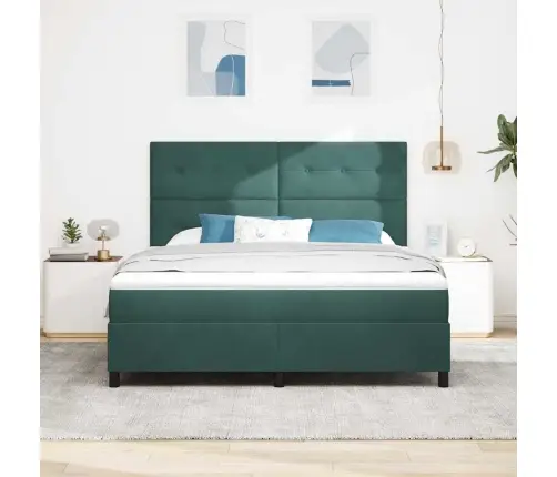 Led Box Spring Voodi Peaga Tume Rohelise 180 X 200 Cm Kangas