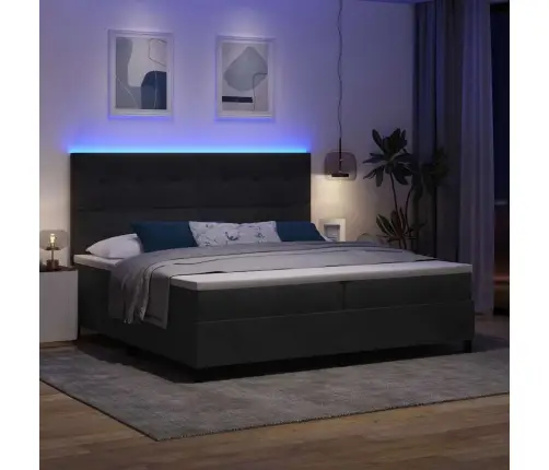 Gultas Pamats Ar Matraci Un Led Melnā Krāsā 200X200 Cm No Samta Vidaxl