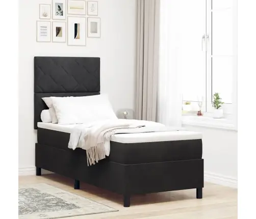 Kastītes Atsperu Gulta Ar Matraci Melna 80 X 200 Cm Samts Vidaxl