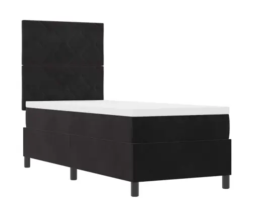 Kastītes Atsperu Gulta Ar Matraci Melna 80 X 200 Cm Samts Vidaxl