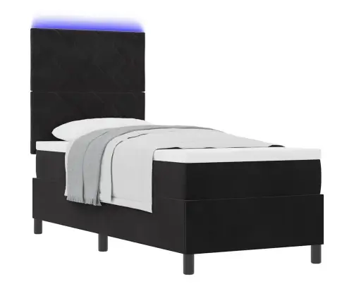 Kastītes Atsperu Gulta Ar Matraci Melna 80 X 200 Cm Samts Vidaxl