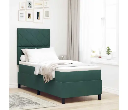 Led Box Spring Voodi Peaga Tume Rohelise 80 X 200 Cm Kangas