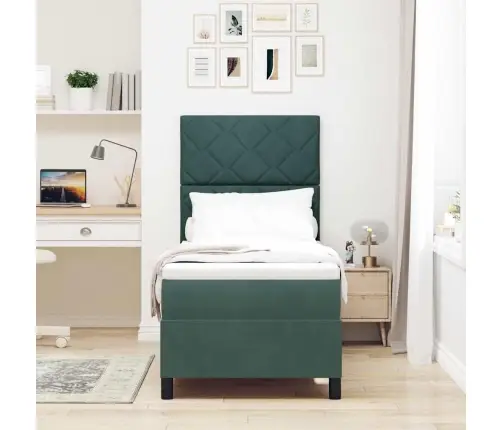 Led Box Spring Voodi Peaga Tume Rohelise 80 X 200 Cm Kangas