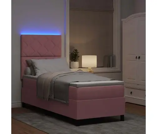 Kastītes Atsperu Gulta Ar Matraci Rozā 80 X 200 Cm Samts Vidaxl