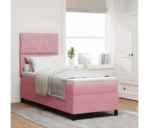 Kastītes Atsperu Gulta Ar Matraci Rozā 80 X 200 Cm Samts Vidaxl