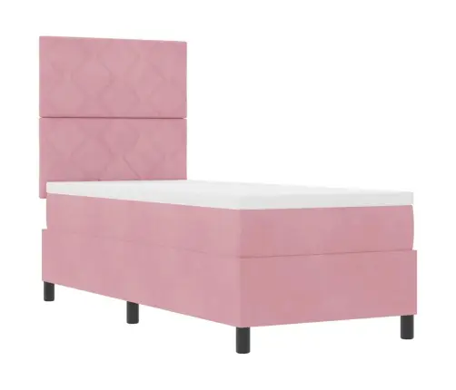 Kastītes Atsperu Gulta Ar Matraci Rozā 80 X 200 Cm Samts Vidaxl