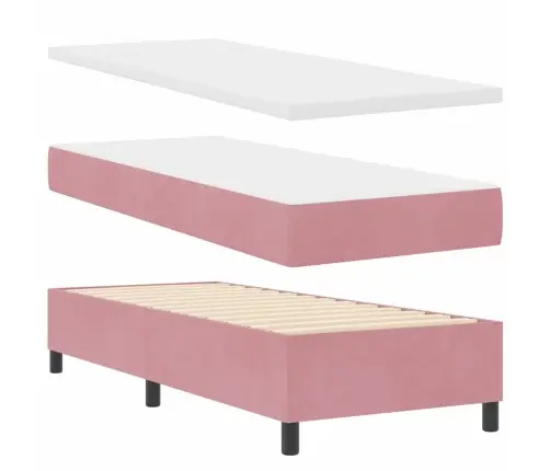 Kastītes Atsperu Gulta Ar Matraci Rozā 80 X 200 Cm Samts Vidaxl