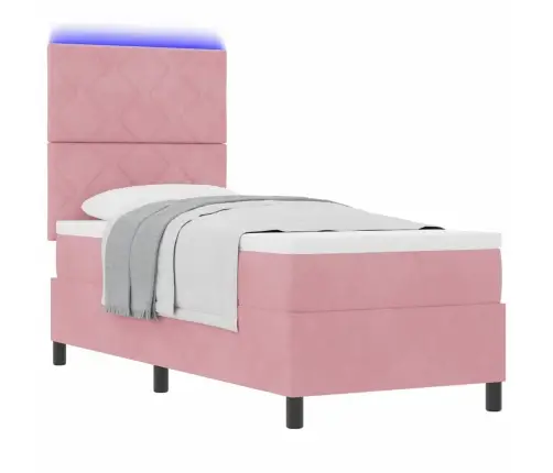 Kastītes Atsperu Gulta Ar Matraci Rozā 80 X 200 Cm Samts Vidaxl