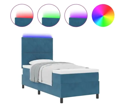 Kastītes Atsperu Gulta Ar Matraci Tumši Zila 90 X 200 Cm Samts Vidaxl