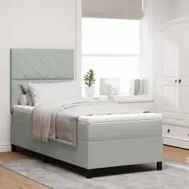 Led Gultas Pamatne Ar Matraci Gaiši Pelēks 100 X 200 Cm Audums Vidaxl