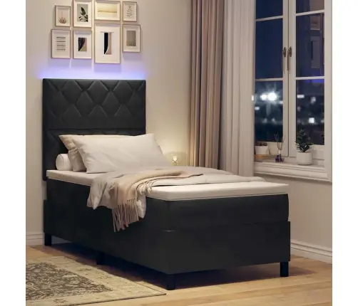 Led Box Spring Voodi Madratsiga Peaga Must 100 X 200 Cm Kangas