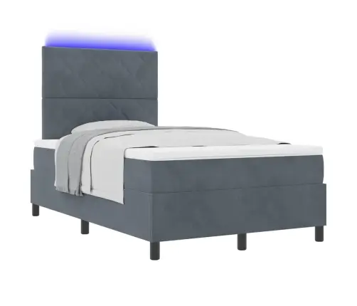 Kaste Spring Gulta Ar Matrazi Un Led Tumši Pelēka 120X190 Cm Samts Vidaxl