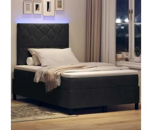 Box Spring Gulta Ar Matraci Un Led Melna 120X190 Cm Samts Vidaxl